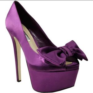 H by Halston Abigail Purple Peep Toe Platform‎ Heels Y2K Bow Stiletto Size 6